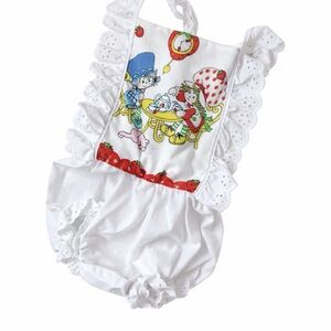 Handmade Strawberry Shortcake Romper 12-18M Baby Girl Ruffle Lace Small Shop